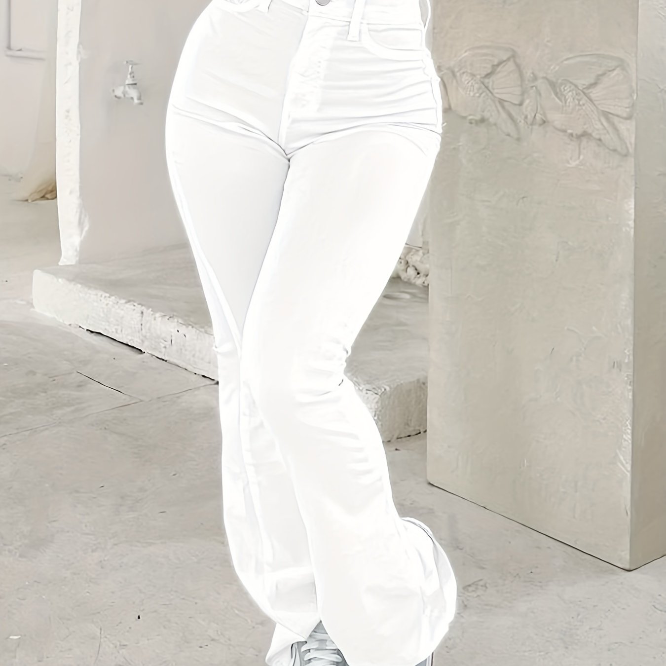 High Waist Flared Jeans Wide Legs Bell Bottom Denim Pants Women's Clothing