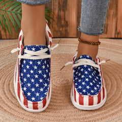 Women's Star & Striped Canvas Shoes Casual Lace Up Outdoor Sneakers Lightweight