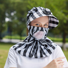 Plaid Pattern UV Fan Sun Hat for Women
