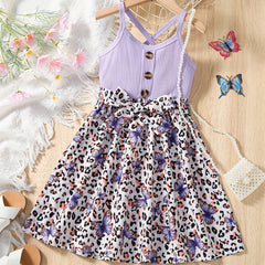 Toddler Girls Butterfly & Leopard Crisscross Back Cami Dress