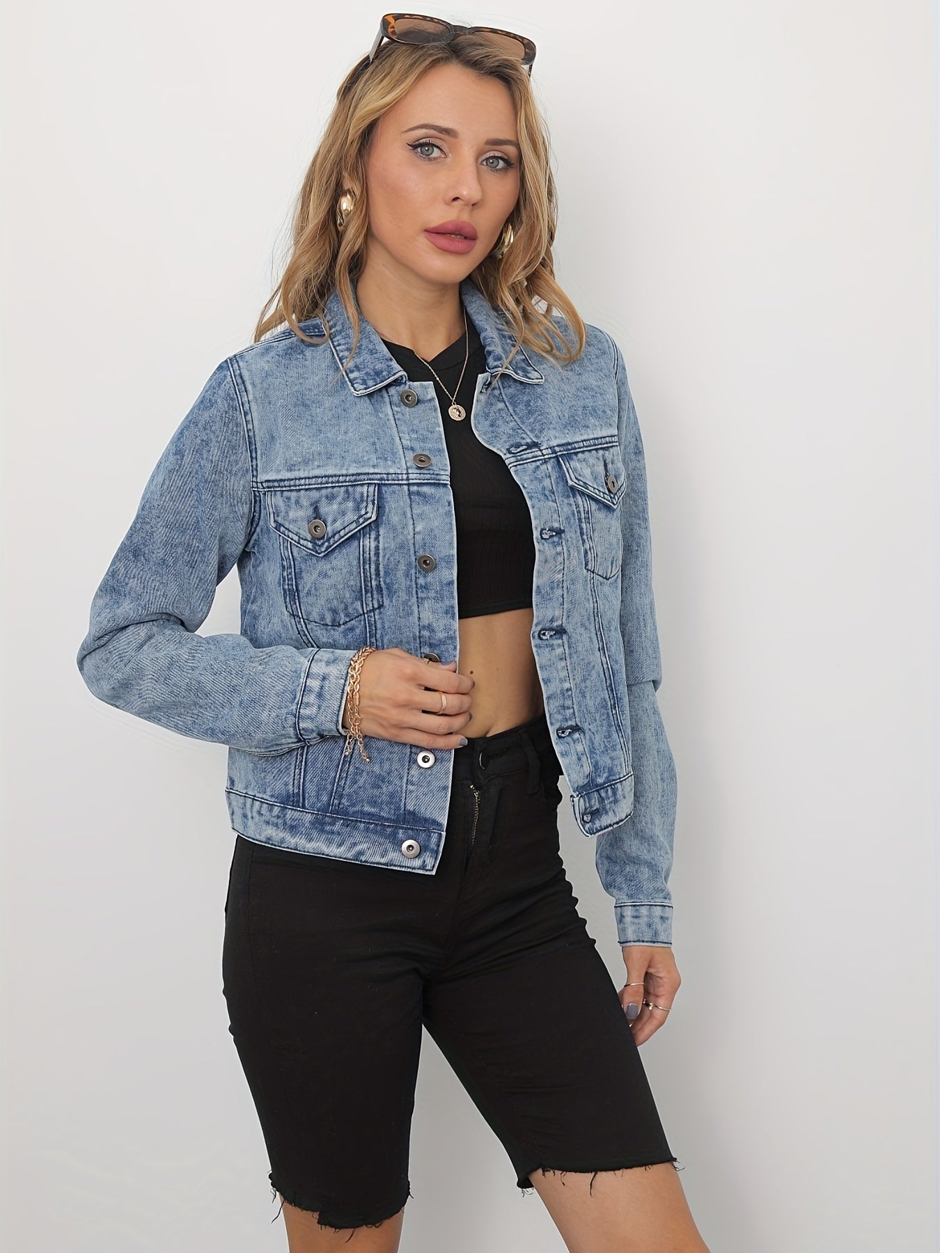 Denim Coat - Chest Flap Pocket Single Breasted Long Sleeve Jacket