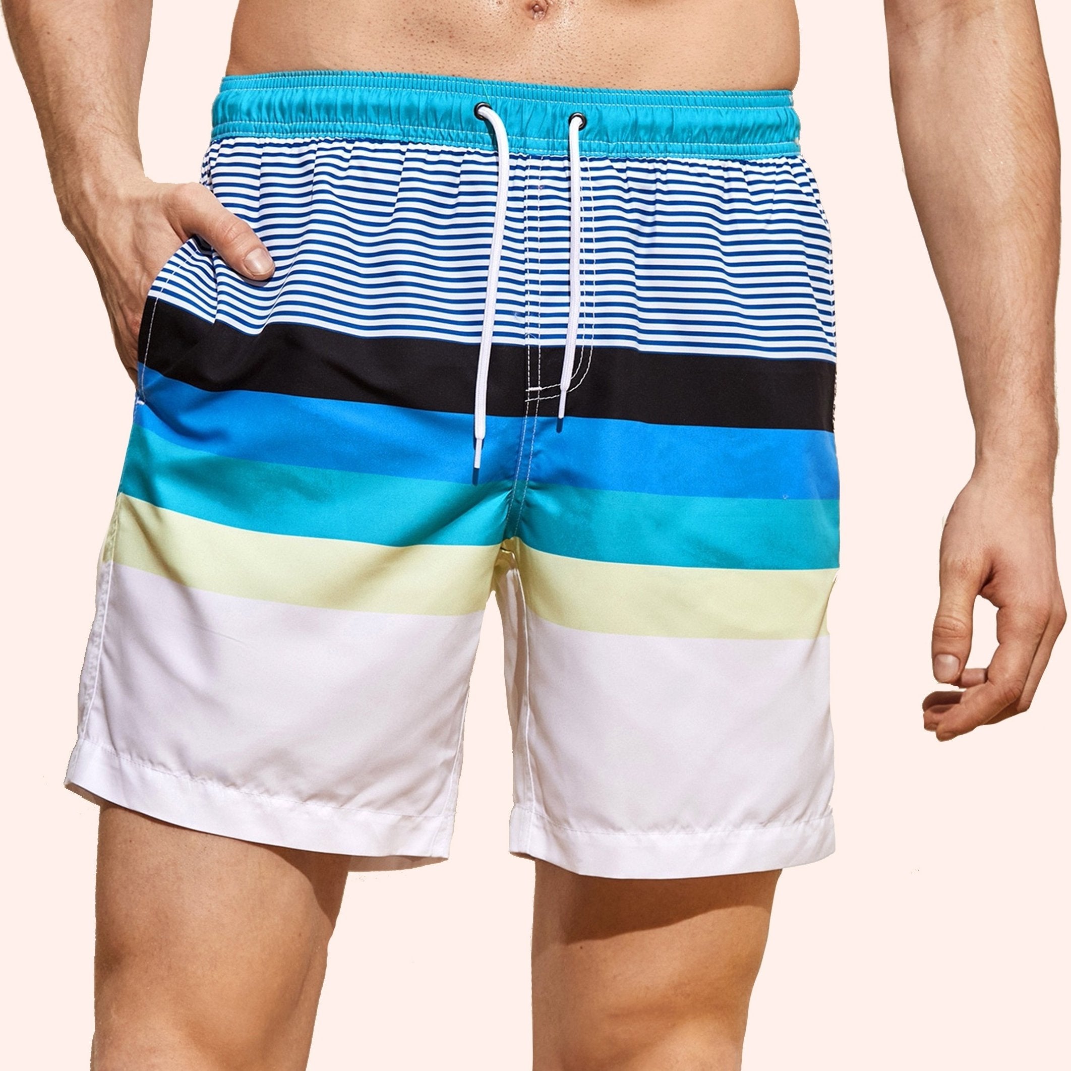 Striped Pattern Men's Swim Trunks Quick Dry Beach Shorts Swimwear