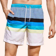 Striped Pattern Men's Swim Trunks Quick Dry Beach Shorts Swimwear