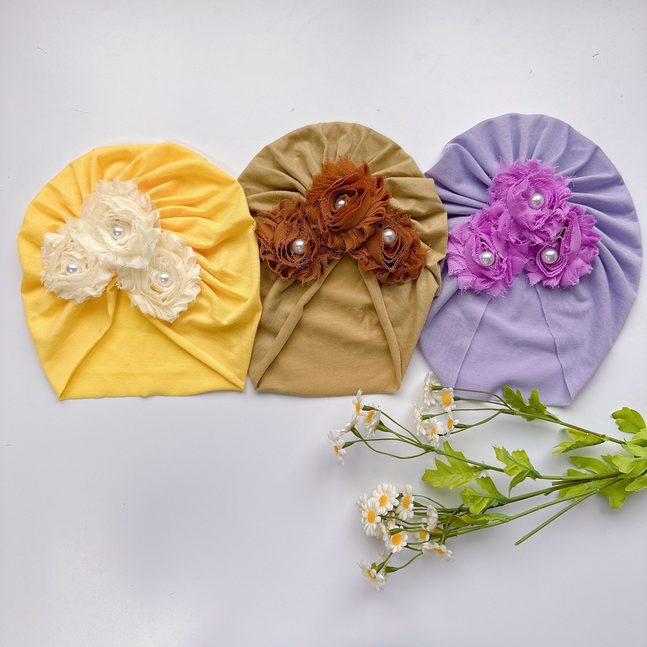Baby Girls Flowers Decor Cap Soft Elastic Head Wrap