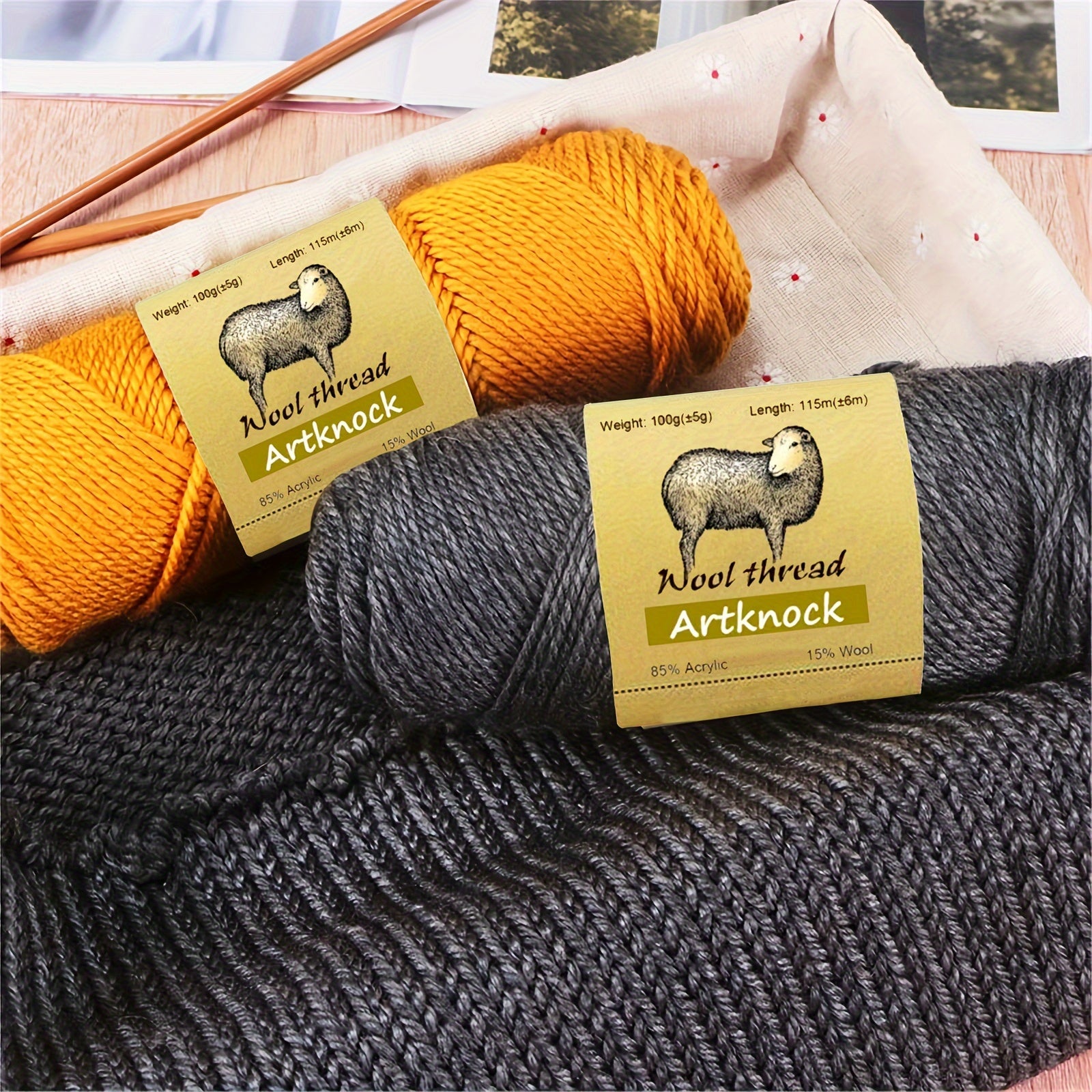100g Wool Yarn w/ 2 Blue Markers for Knitting Cardigan Blanket