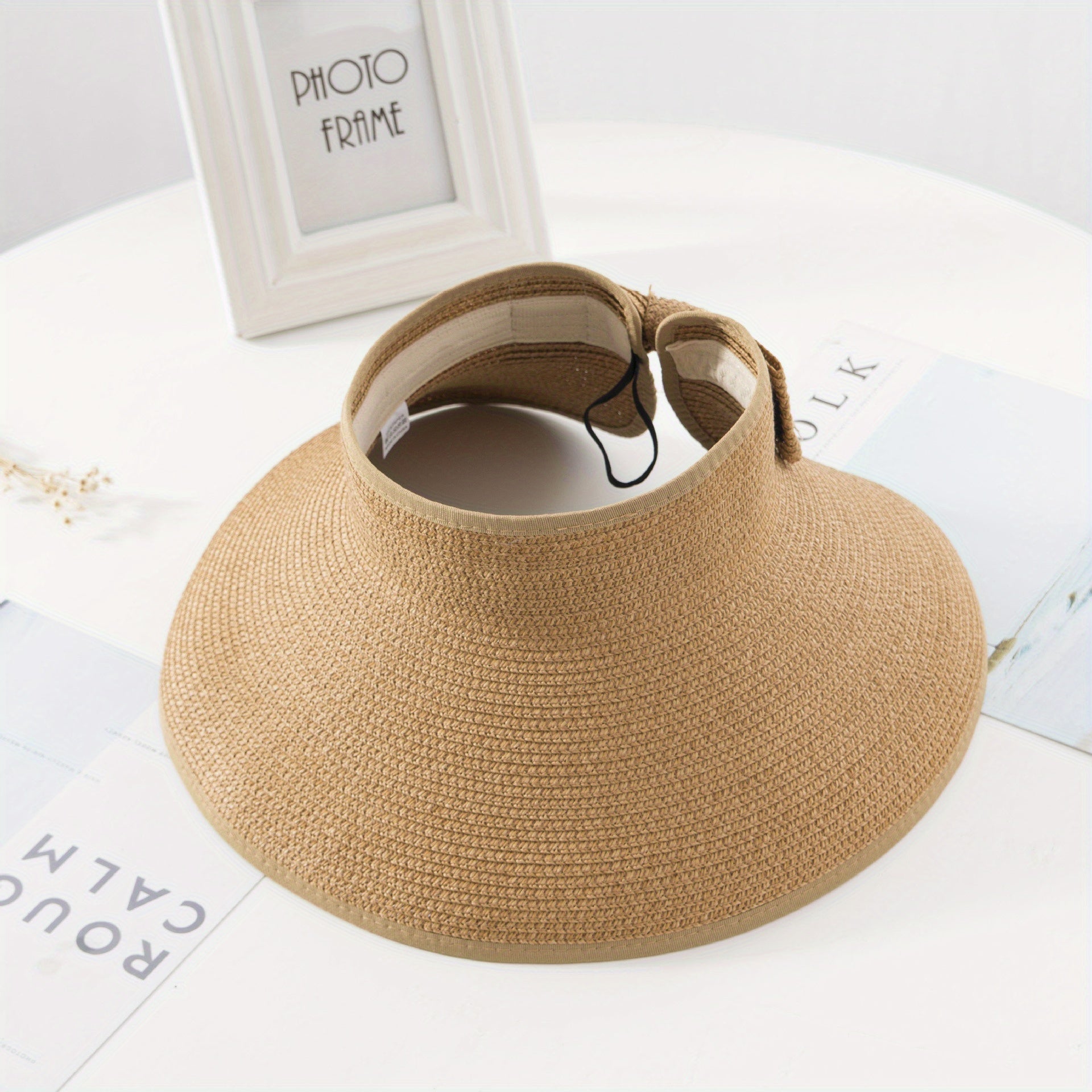 Women's Roll Up Straw Beach Sun Visor Hat Wide Brim Bowknot Cap