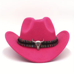 Classic Western Cowboy Hats Bull Decor Ethnic Style Felt Hats