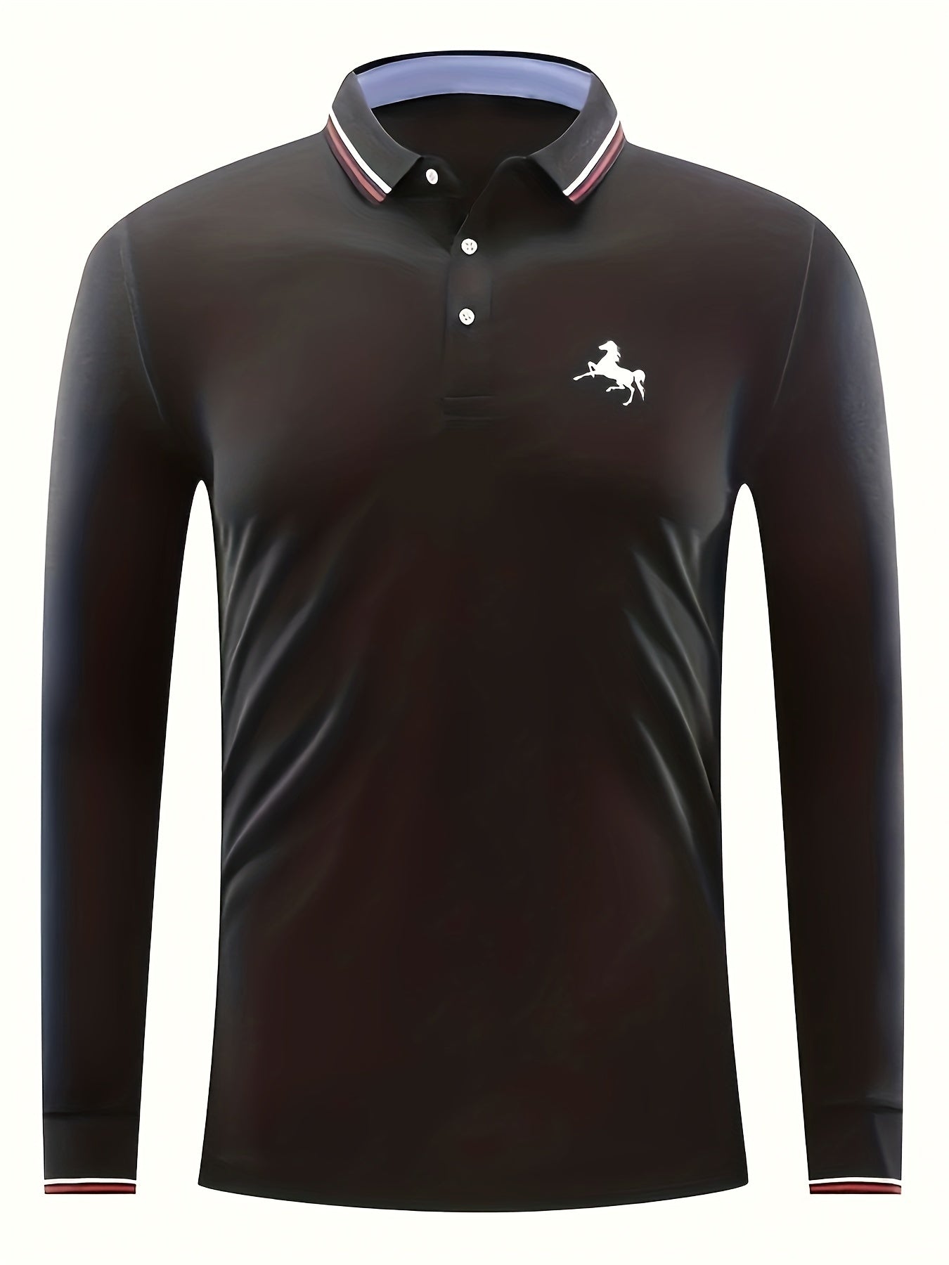 Men's Horse Print Polo Shirt Casual Stretch Button Up Long Sleeve Shirt
