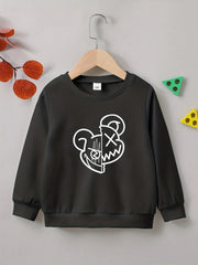 Cartoon Bear Print Boys Pullover Sweatshirt Long Sleeve Crew Neck Tops