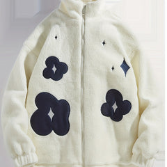 Flower Pattern Fleece Sports Jacket Long Sleeve Warm Casual Jacket