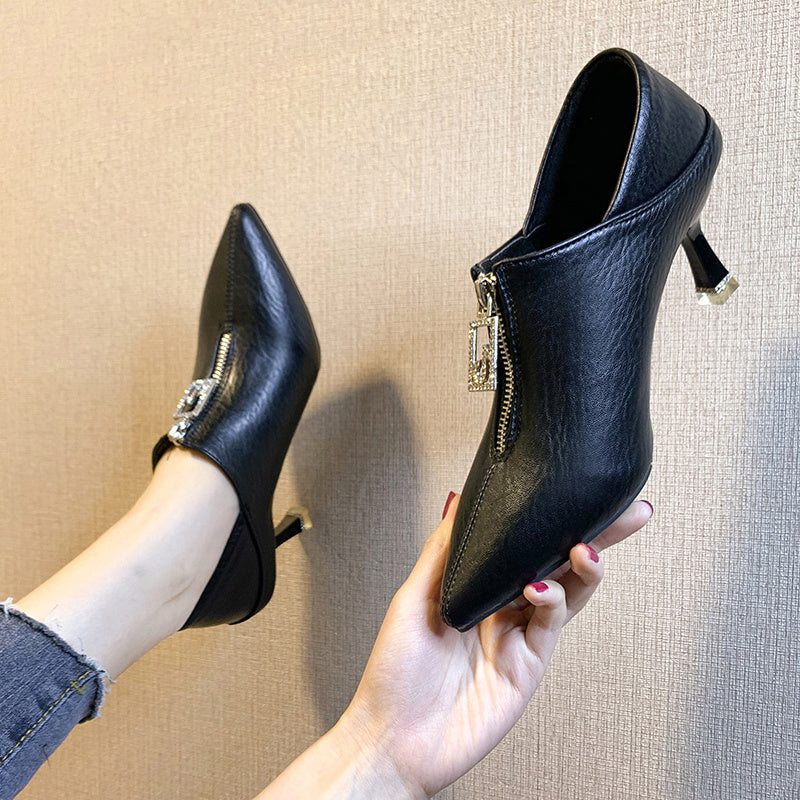 Zip Decor Point Toe High Heel Pumps