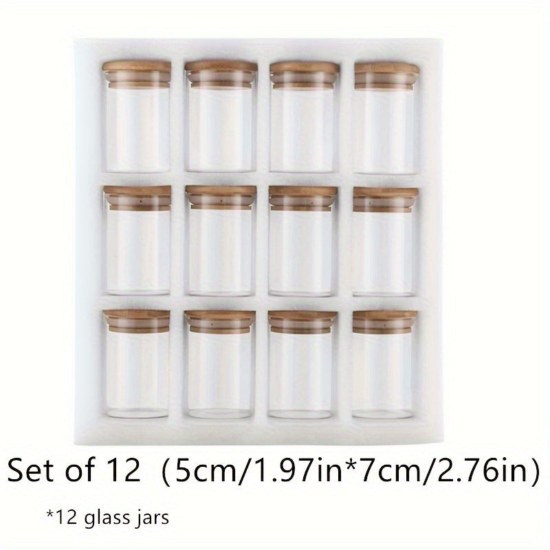 12pcs Glass Storage Jar Candy Jars With Lids Food Container Airtight Bamboo Lid