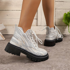 Women's Denim Flat Walking Boots High Top Lace Up Non Slip Fall Winter Boots