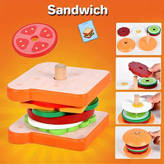 Wooden Sandwich Stacking Toy Set with Flash Cards