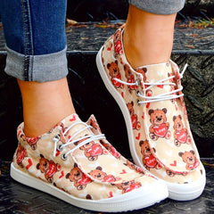 Women's Casual Canvas Shoes Love Bear Letter Print Soft Sole Comfortable