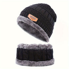 Striped Warm Winter Hats with Neck Scarf, Knitted Ear Protection