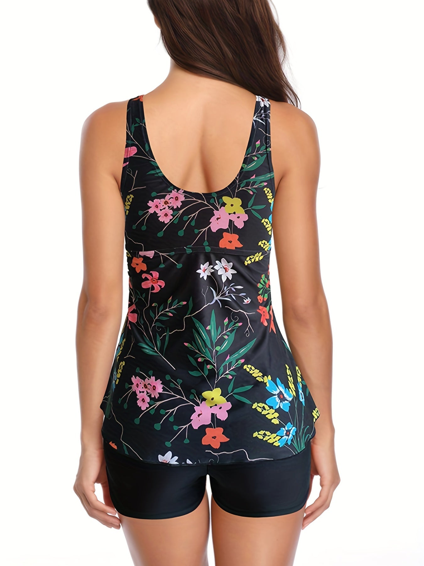 Floral Print V Neck Tankini Set Plus Size