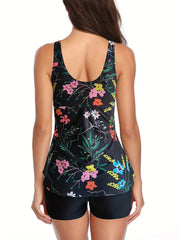 Floral Print V Neck Tankini Set Plus Size