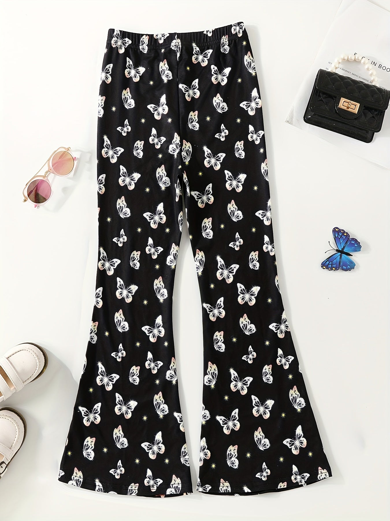 Girls Butterfly Print Flared Trousers