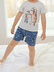 Boys Bear Print Pajama Set Crew Neck Top & Bear Paw Shorts Kids Clothes