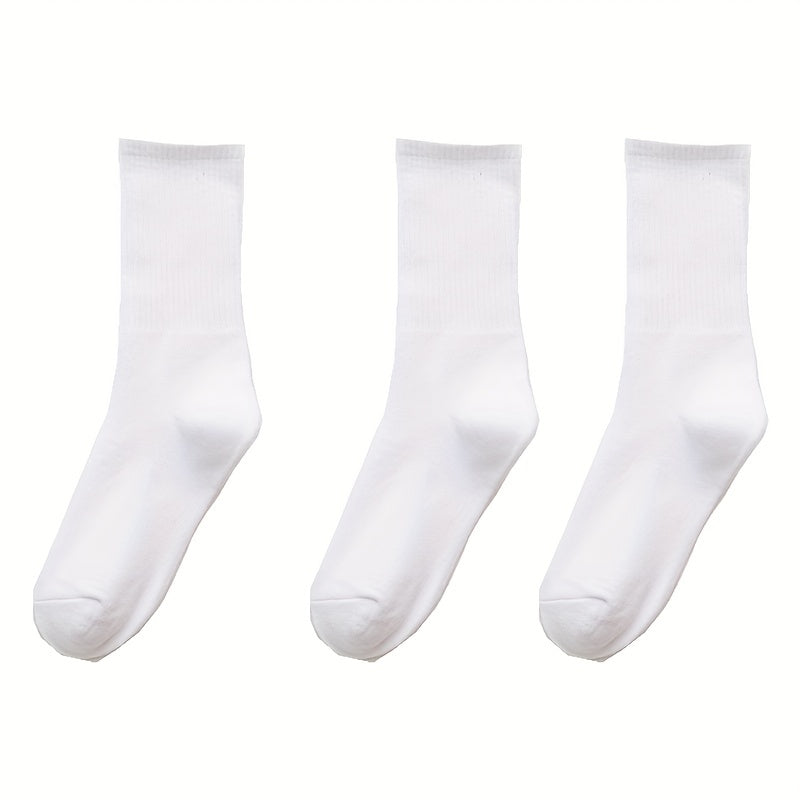 3 Pairs Solid Socks Comfy & Breathable All Match Women's Stockings