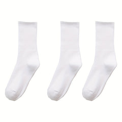 3 Pairs Solid Socks Comfy & Breathable All Match Women's Stockings