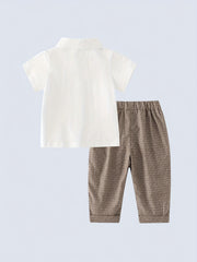 Baby Boys Gentleman Set 2pcs Bow Tie Shirt & Long Pants Outfit