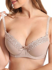 Lace Embroidery Push Up Padded Bra with Center Bow