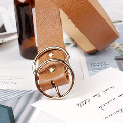 Double Ring Buckle Vintage Belt Solid PU Leather Waistband for Women