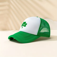 Green Mesh Trucker Hat Four Leaf Clover St Patrick's Caps
