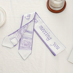 Purple Geometric Skinny Scarf Satin Twilly Scarf