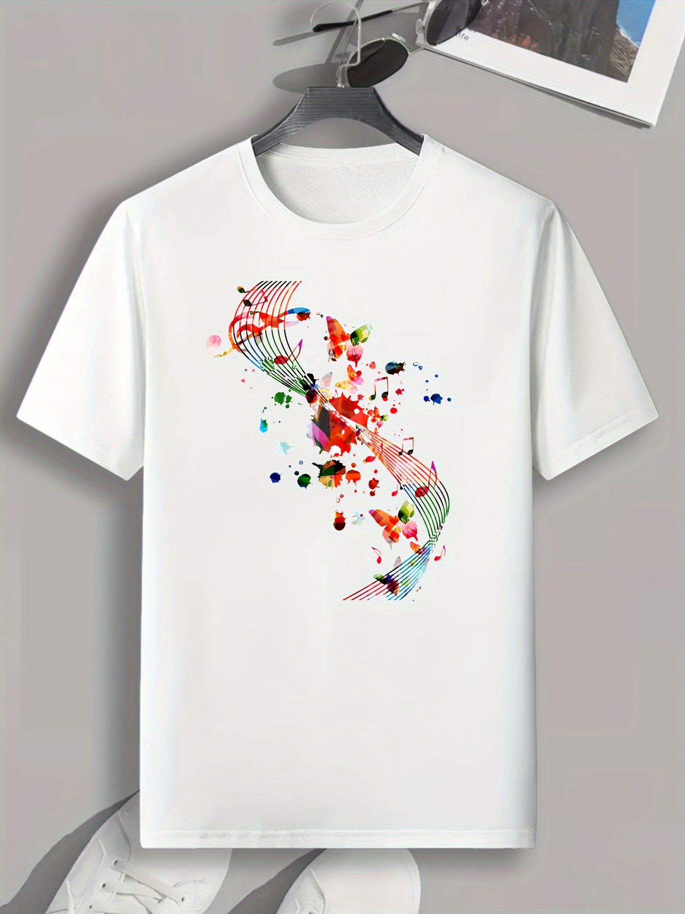 Music Elements Pattern Print Men's Comfy Sports T shirt Graphic Tee