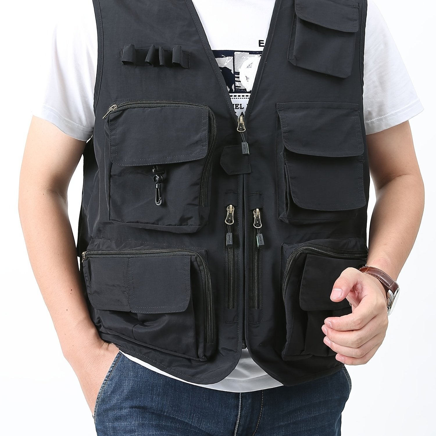 Cargo Vest Men's Zip Up Outwear Casual Spring Summer