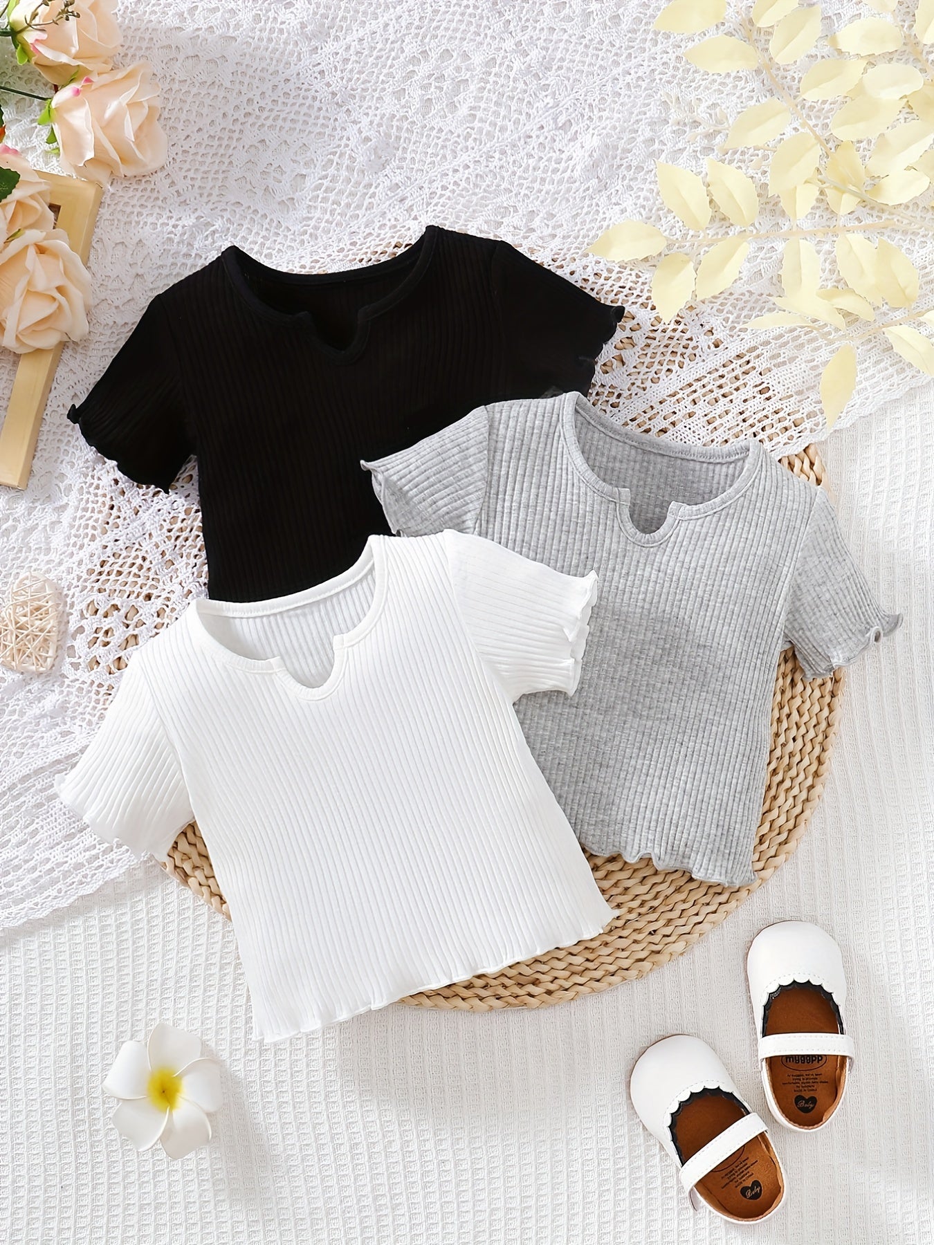 Baby Girls Ribbed Knit Colorful T shirt 3pcs Tee Tops