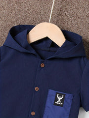3pcs Boys Hooded Shirt & Vest & Sport Shorts Set Summer Toddler Kids