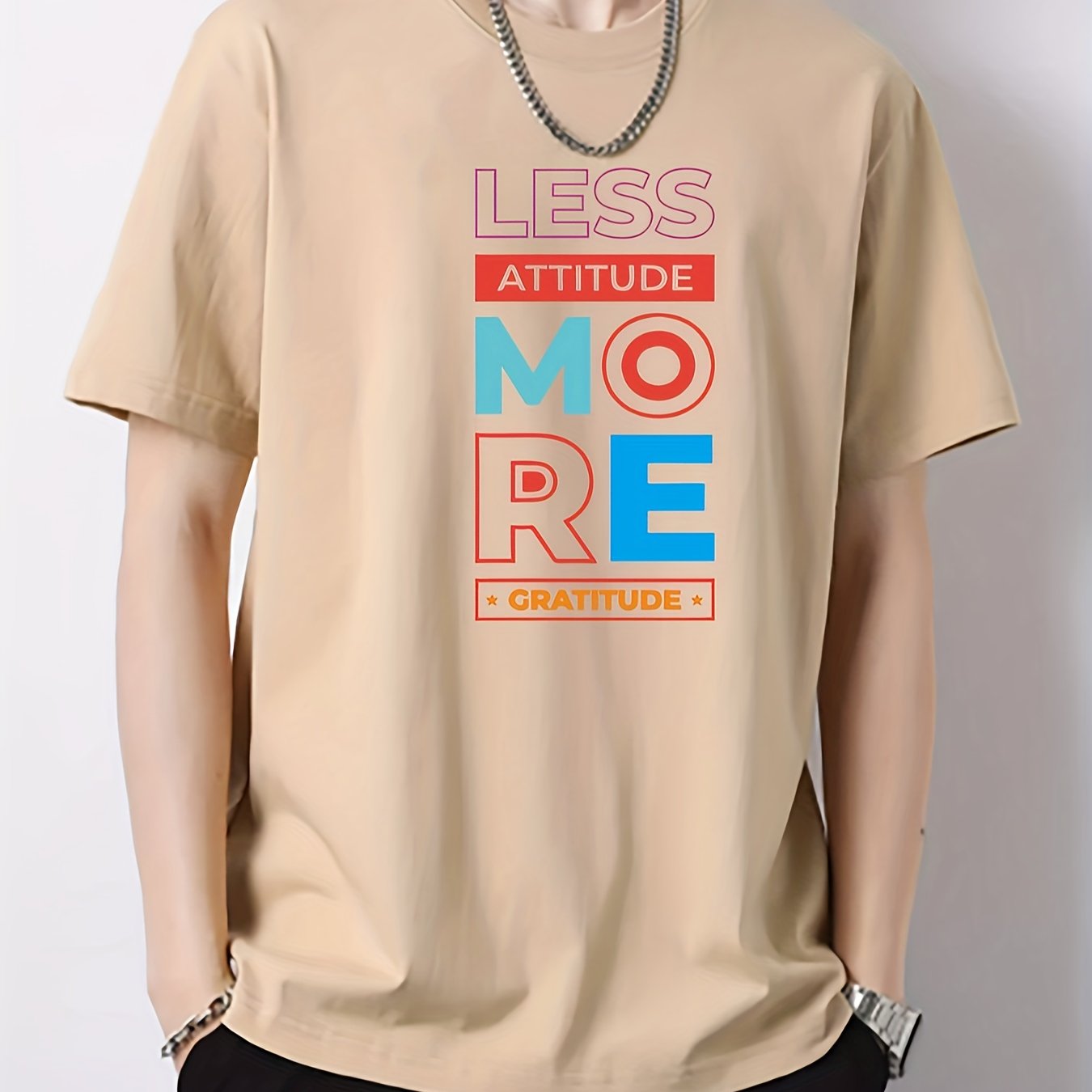 Men's Cotton Letter Print Active T-shirt for Summer