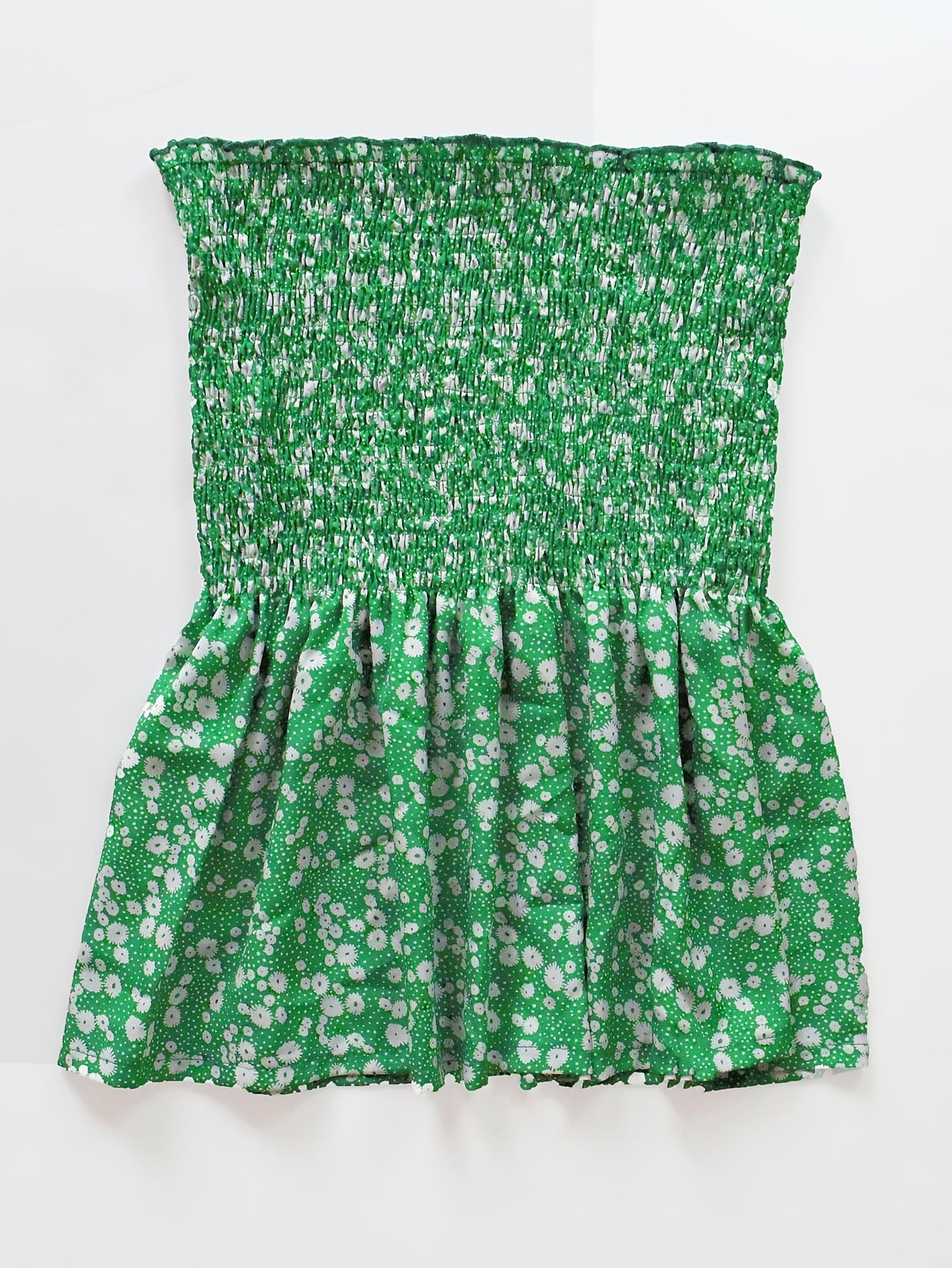 Floral Print Tube Top Ruffle Trim Off Shoulder Shirred Top