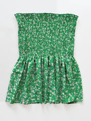 Floral Print Tube Top Ruffle Trim Off Shoulder Shirred Top