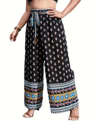 Boho Pants Women's High Rise Loose Fit Wide Leg Trousers With Belt