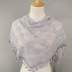 Rose Embroidery Lace Tassel Triangle Scarf Outdoor Windproof Head Wrap