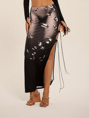 Water Drop Print Slit Skirt for Spring & Summer Women's Clothing