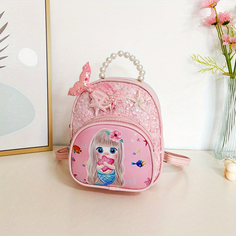 Casual Sequin Backpack Faux Pearl Beaded Starfish Decor