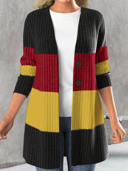 Colorblock Button Front Knitted Cardigan Long Sleeve Casual Fall Winter