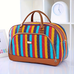 Vintage Printed Travel Handbag Large Capacity Weekender Overnight Bag