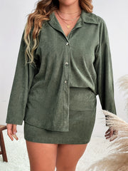 Solid Corduroy Top & Mini Skirt Two Piece Set