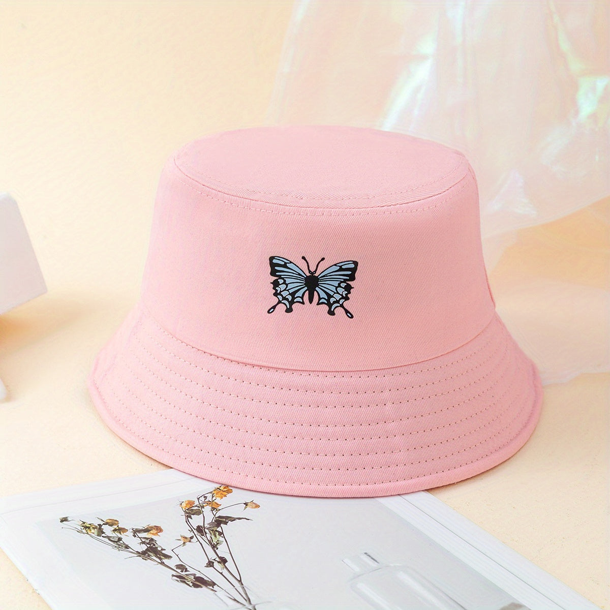 Butterfly Printed Bucket Hat Solid Basin Hat Casual Couple Fisherman Cap