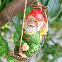 Sleepy Gnome in Swing Hammock Garden Decoration - Outdoor Resin Statues