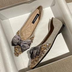 Glitter Bow Tie Flat Shoes Slip On Women's Footwear