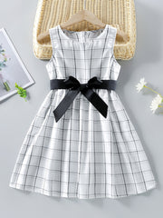 Girls Plaid Sleeveless Dress with Bow Belt