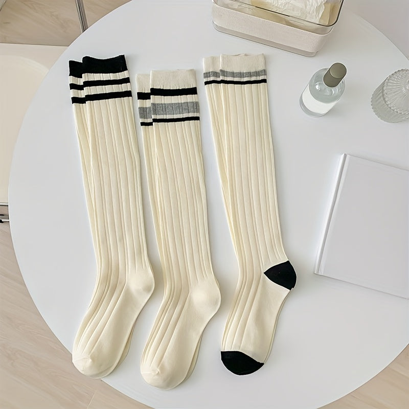Colorblock Striped Calf Socks All match Knee High Socks Women's Stockings
